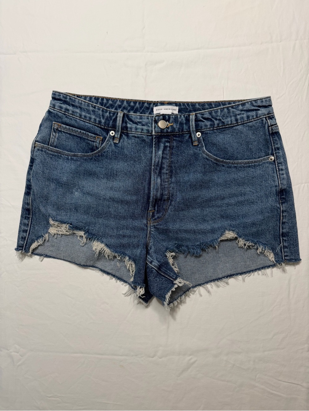 Good American Good Girlfriend Distressed Blue Denim Shorts